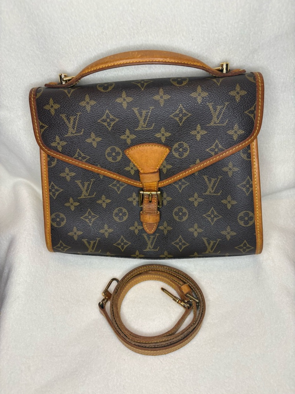 Louis Vuitton Monogram Bel Air Satchel Crossbody in Brown and Tan Trim